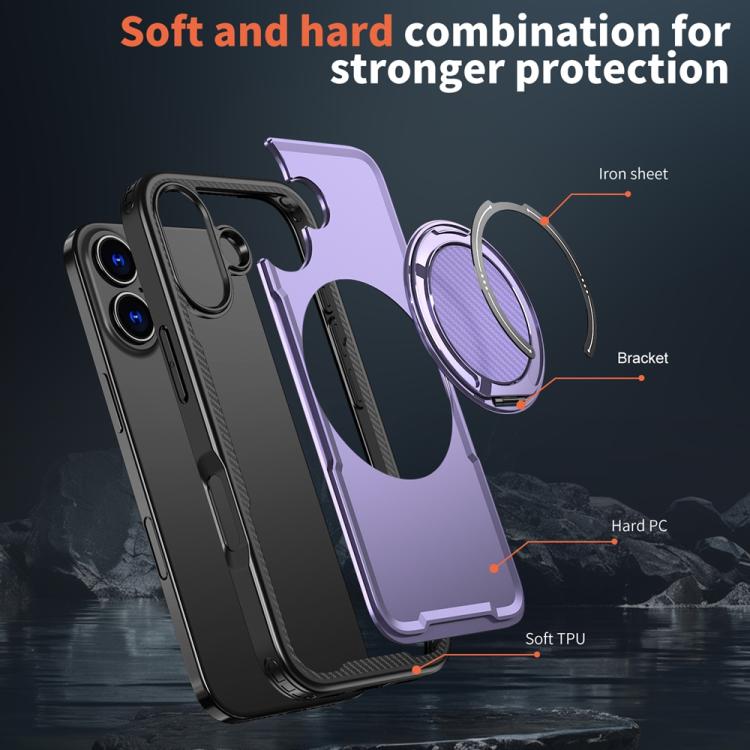 For iPhone 17 Metal 360 Degree Rotation Holder MagSafe Phone Case(Purple) - iPhone 17 Cases by buy2fix | Online Shopping UK | buy2fix