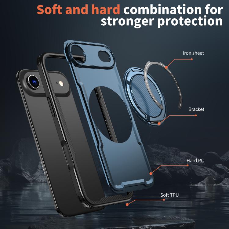 For iPhone Air Metal 360 Degree Rotation Holder MagSafe Phone Case(Navy Blue) - iPhone Air Cases by buy2fix | Online Shopping UK | buy2fix
