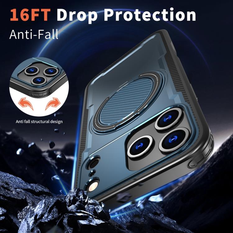 For iPhone 17 Pro Metal 360 Degree Rotation Holder MagSafe Phone Case(Navy Blue) - iPhone 17 Pro Cases by buy2fix | Online Shopping UK | buy2fix