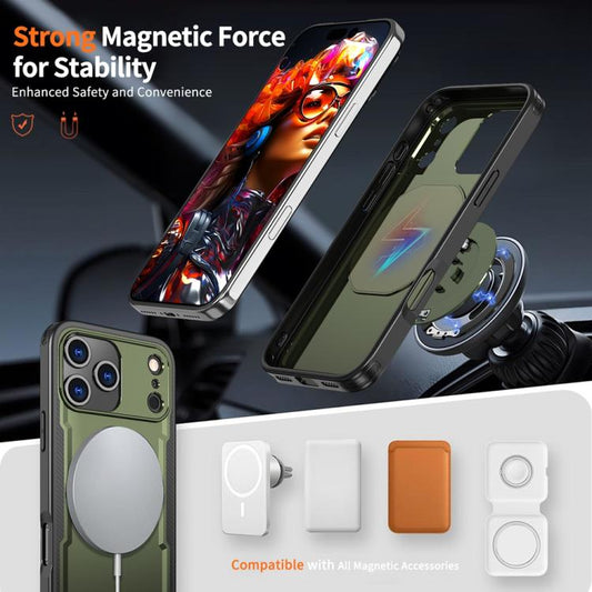 For iPhone 17 Pro Metal 360 Degree Rotation Holder MagSafe Phone Case(Olive Green) - iPhone 17 Pro Cases by buy2fix | Online Shopping UK | buy2fix