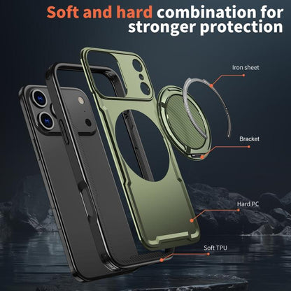 For iPhone 17 Pro Metal 360 Degree Rotation Holder MagSafe Phone Case(Olive Green) - iPhone 17 Pro Cases by buy2fix | Online Shopping UK | buy2fix