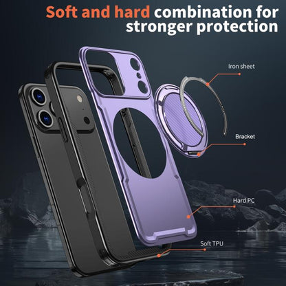 For iPhone 17 Pro Metal 360 Degree Rotation Holder MagSafe Phone Case(Purple) - iPhone 17 Pro Cases by buy2fix | Online Shopping UK | buy2fix