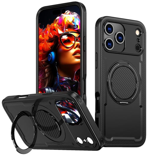 For iPhone 17 Pro Max Metal 360 Degree Rotation Holder MagSafe Phone Case(Black) - iPhone 17 Pro Max Cases by buy2fix | Online Shopping UK | buy2fix