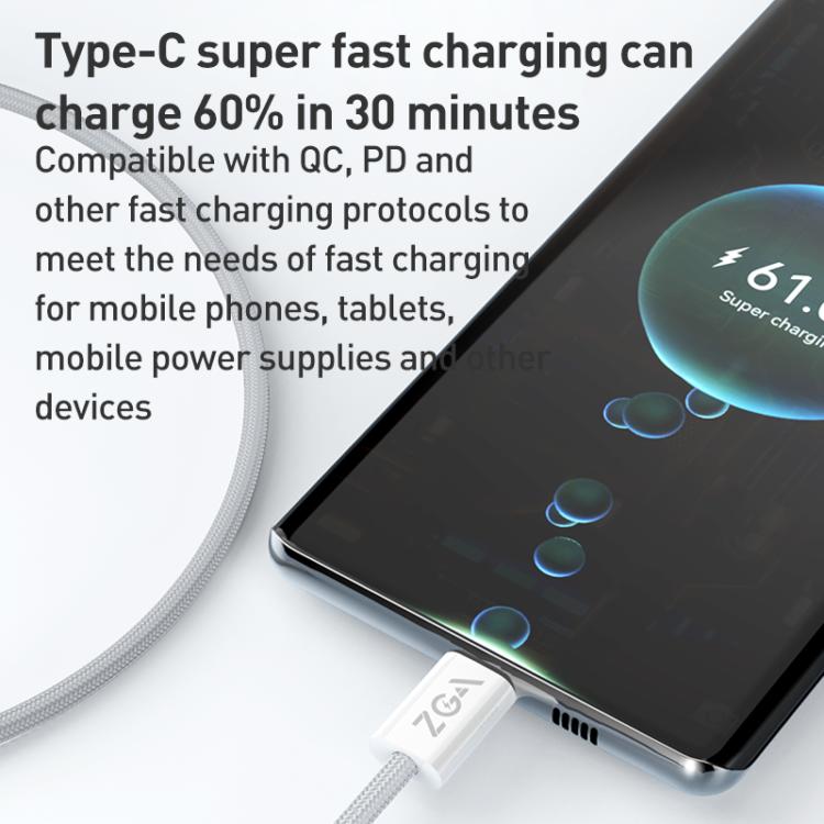 ZGA CB06 60W Type-C to Type-C Fast Charging Braided Data Cable, Length: 1m(White) - USB-C & Type-C Cable by ZGA | Online Shopping UK | buy2fix