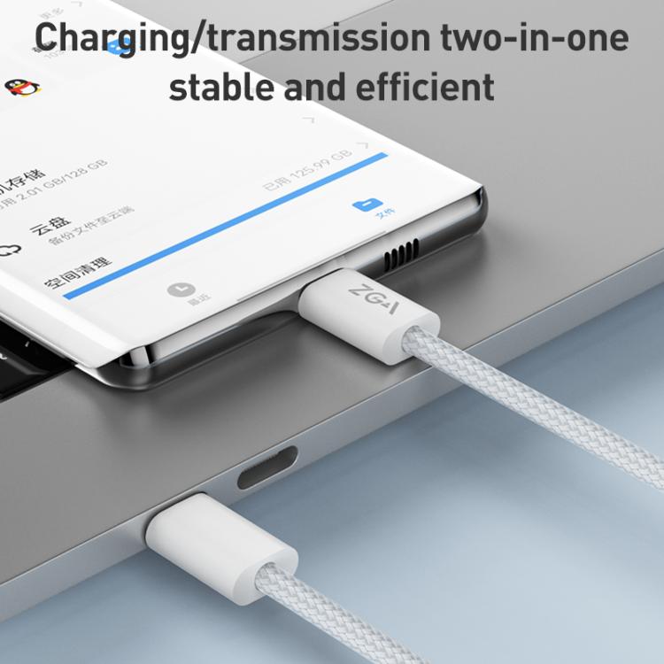 ZGA CB06 60W Type-C to Type-C Fast Charging Braided Data Cable, Length: 1m(White) - USB-C & Type-C Cable by ZGA | Online Shopping UK | buy2fix