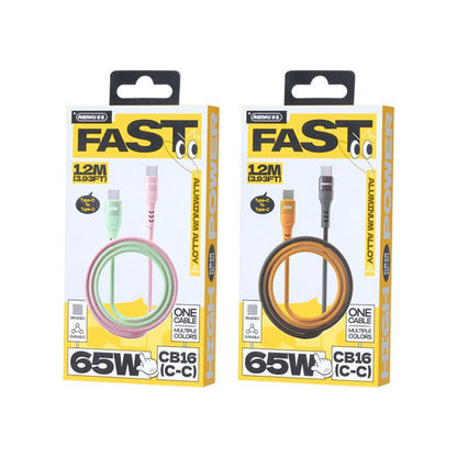 REMAX CB16 PD65W Type-C to Type-C Macaron Braided Fast Charging Data Cable, Length: 1.2m(Black Orange) - USB-C & Type-C Cable by REMAX | Online Shopping UK | buy2fix