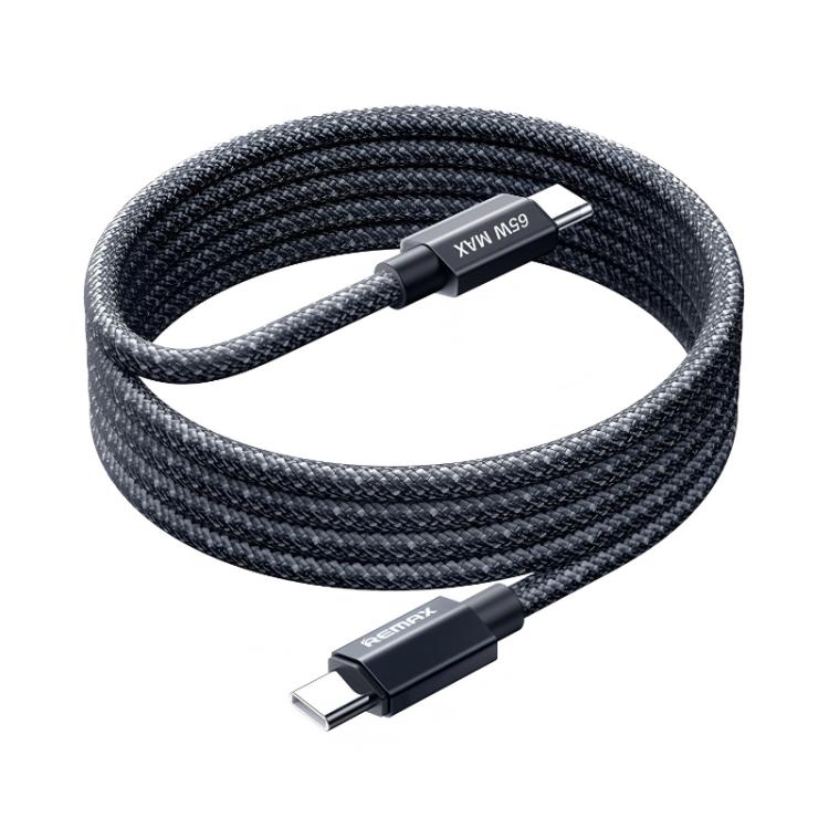 REMAX CB01 PD65W Type-C to Type-C Aluminum Alloy Braided Fast Charging Data Cable with LED Light, Length: 1.2m(Black) - USB-C & Type-C Cable by REMAX | Online Shopping UK | buy2fix