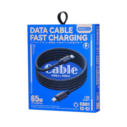 REMAX CB01 PD65W Type-C to Type-C Aluminum Alloy Braided Fast Charging Data Cable with LED Light, Length: 1.2m(Black) - USB-C & Type-C Cable by REMAX | Online Shopping UK | buy2fix
