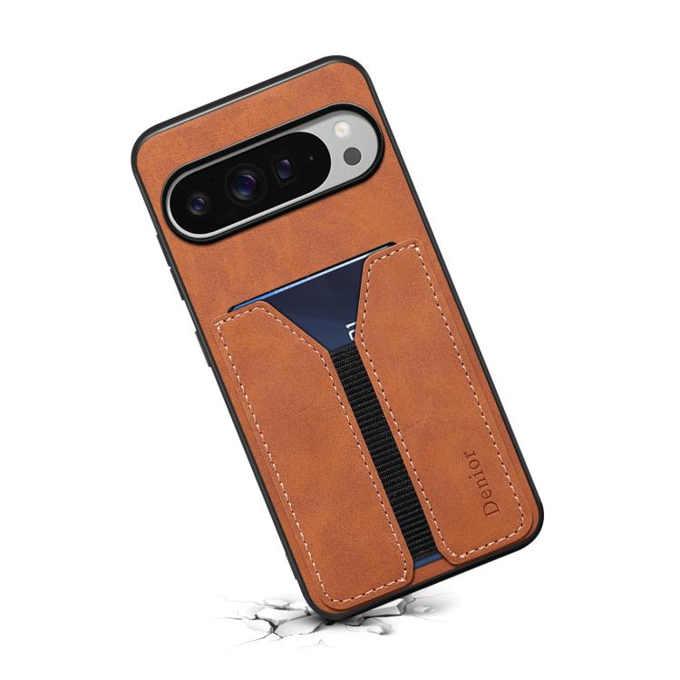 For Google Pixel 10 Pro XL Denior D07 DV Elastic Card Slot PU Back Cover Phone Case(Brown) - Google Cases by Denior | Online Shopping UK | buy2fix