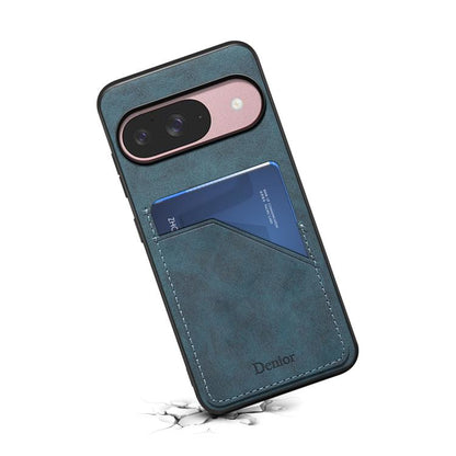 For Google Pixel 10 Pro / Pixel 10 Denior D09 PU Dual Card Slot Back Cover Phone Case(Blue) - Google Cases by Denior | Online Shopping UK | buy2fix