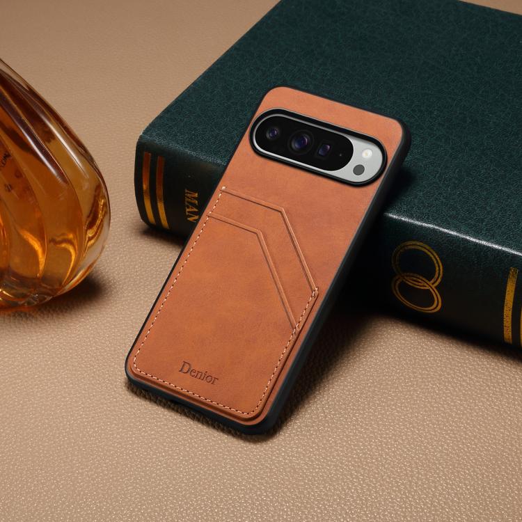 For Google Pixel 10 Pro XL Denior D09 PU Dual Card Slot Back Cover Phone Case(Brown) - Google Cases by Denior | Online Shopping UK | buy2fix