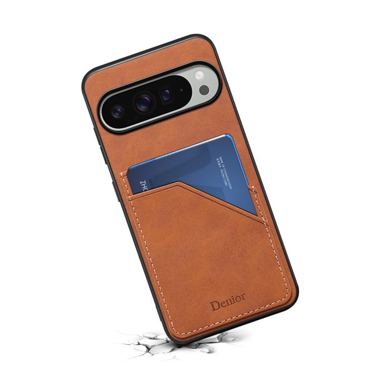 For Google Pixel 10 Pro XL Denior D09 PU Dual Card Slot Back Cover Phone Case(Brown) - Google Cases by Denior | Online Shopping UK | buy2fix