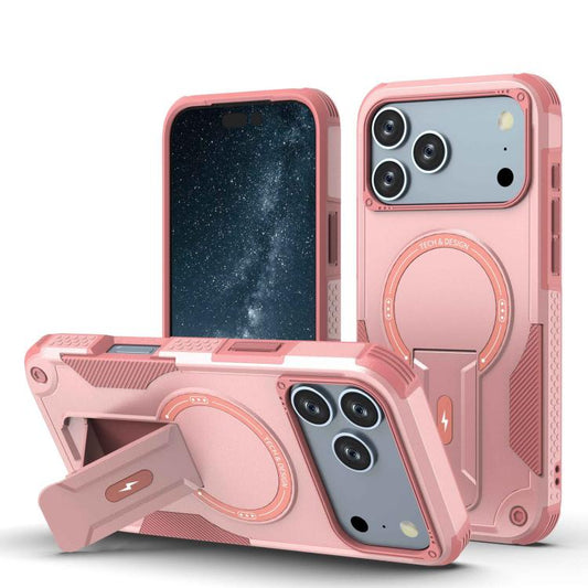 For iPhone 17 Pro Max Armor Magsafe Holder PC Hybrid TPU Phone Case(Pink) - iPhone 17 Pro Max Cases by buy2fix | Online Shopping UK | buy2fix