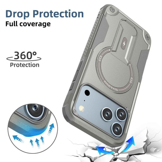 For iPhone 17 Pro Max Armor Magsafe Holder PC Hybrid TPU Phone Case(Grey) - iPhone 17 Pro Max Cases by buy2fix | Online Shopping UK | buy2fix