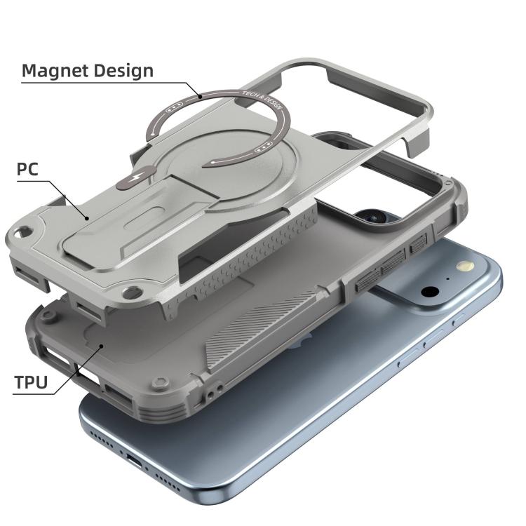 For iPhone 17 Pro Max Armor Magsafe Holder PC Hybrid TPU Phone Case(Grey) - iPhone 17 Pro Max Cases by buy2fix | Online Shopping UK | buy2fix