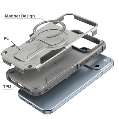 For iPhone 17 Pro Max Armor Magsafe Holder PC Hybrid TPU Phone Case(Grey) - iPhone 17 Pro Max Cases by buy2fix | Online Shopping UK | buy2fix