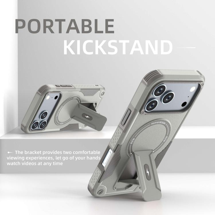 For iPhone 17 Pro Max Armor Magsafe Holder PC Hybrid TPU Phone Case(Grey) - iPhone 17 Pro Max Cases by buy2fix | Online Shopping UK | buy2fix