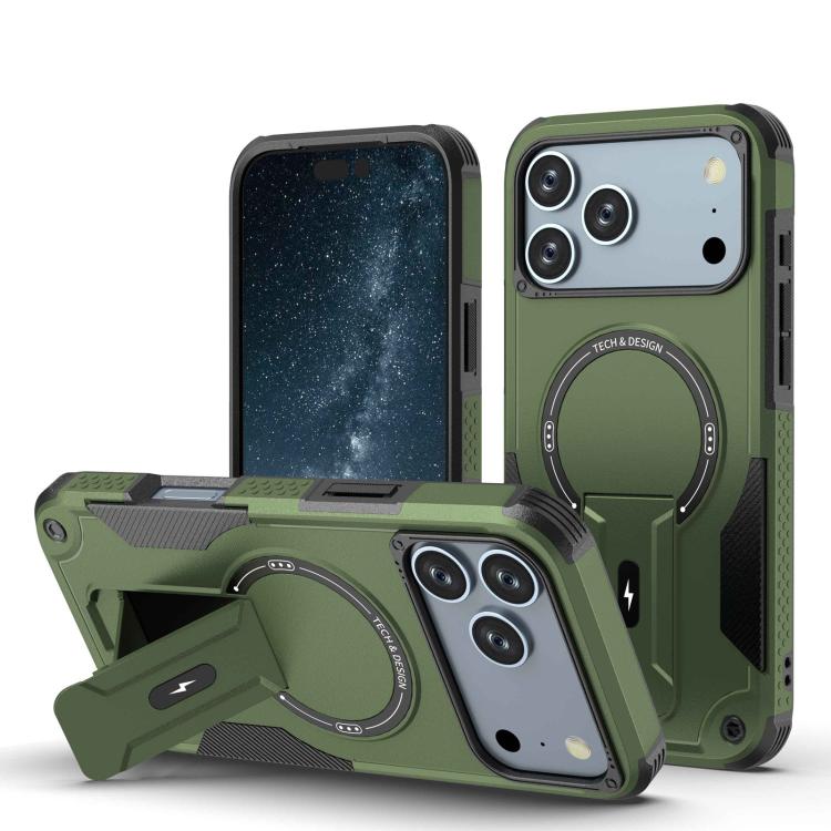 For iPhone 17 Pro Max Armor Magsafe Holder PC Hybrid TPU Phone Case(Army Green) - iPhone 17 Pro Max Cases by buy2fix | Online Shopping UK | buy2fix
