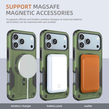For iPhone 17 Pro Max Armor Magsafe Holder PC Hybrid TPU Phone Case(Army Green) - iPhone 17 Pro Max Cases by buy2fix | Online Shopping UK | buy2fix