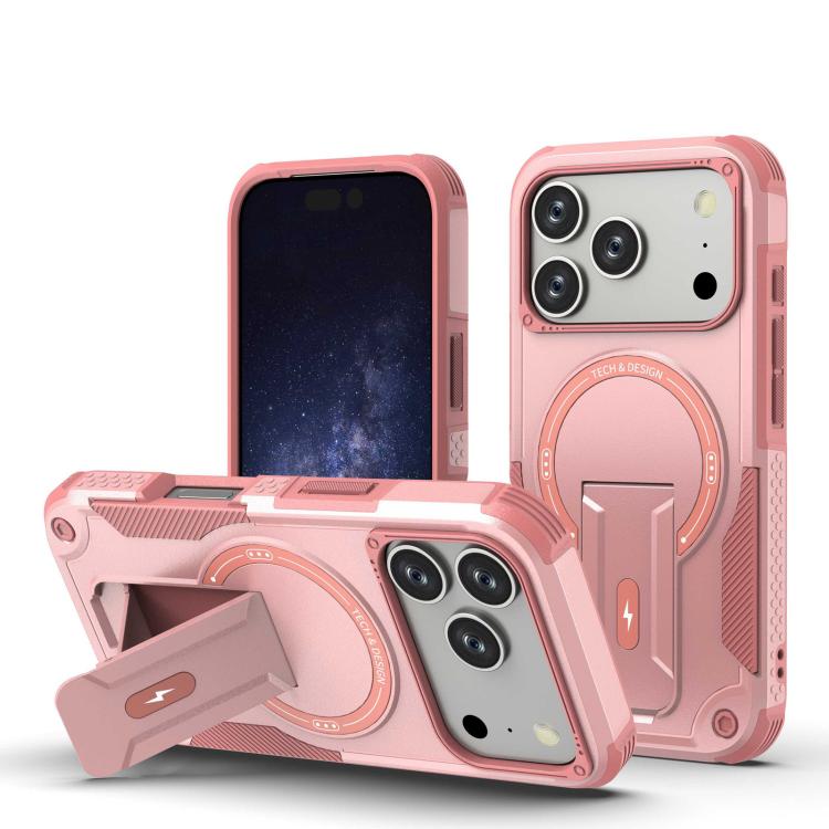 For iPhone 17 Pro Armor Magsafe Holder PC Hybrid TPU Phone Case(Pink) - iPhone 17 Pro Cases by buy2fix | Online Shopping UK | buy2fix