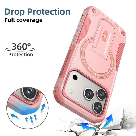 For iPhone 17 Pro Armor Magsafe Holder PC Hybrid TPU Phone Case(Pink) - iPhone 17 Pro Cases by buy2fix | Online Shopping UK | buy2fix