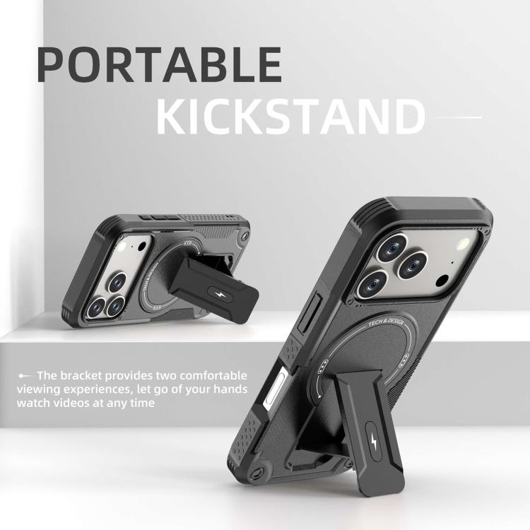 For iPhone 17 Pro Armor Magsafe Holder PC Hybrid TPU Phone Case(Black) - iPhone 17 Pro Cases by buy2fix | Online Shopping UK | buy2fix