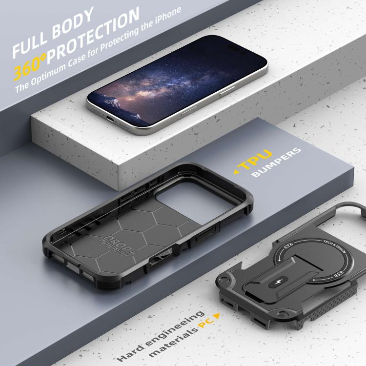 For iPhone 17 Pro Armor Magsafe Holder PC Hybrid TPU Phone Case(Black) - iPhone 17 Pro Cases by buy2fix | Online Shopping UK | buy2fix