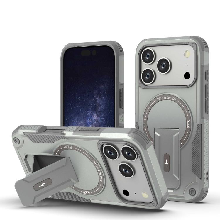 For iPhone 17 Pro Armor Magsafe Holder PC Hybrid TPU Phone Case(Grey) - iPhone 17 Pro Cases by buy2fix | Online Shopping UK | buy2fix