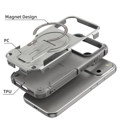 For iPhone 17 Pro Armor Magsafe Holder PC Hybrid TPU Phone Case(Grey) - iPhone 17 Pro Cases by buy2fix | Online Shopping UK | buy2fix