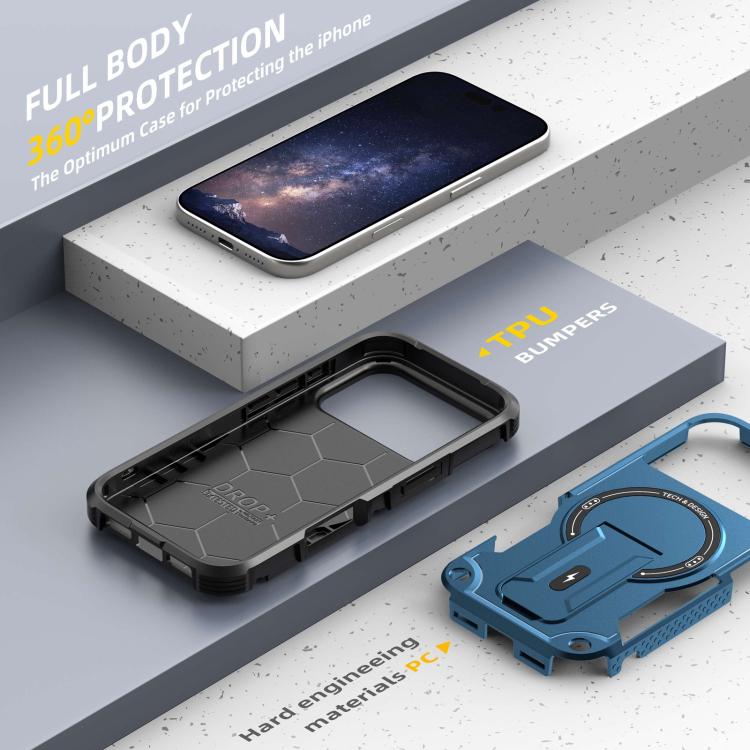 For iPhone 17 Pro Armor Magsafe Holder PC Hybrid TPU Phone Case(Dark Blue) - iPhone 17 Pro Cases by buy2fix | Online Shopping UK | buy2fix