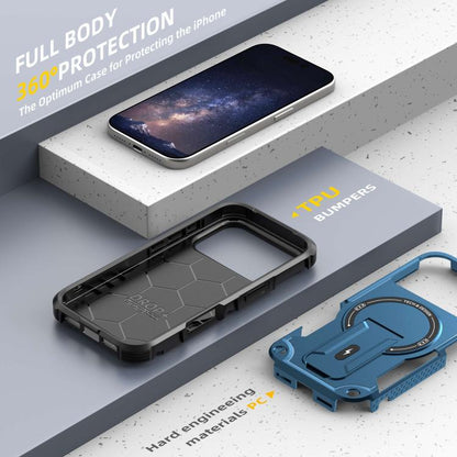 For iPhone 17 Pro Armor Magsafe Holder PC Hybrid TPU Phone Case(Dark Blue) - iPhone 17 Pro Cases by buy2fix | Online Shopping UK | buy2fix