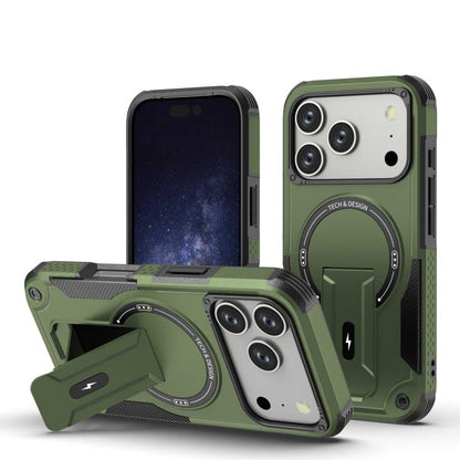 For iPhone 17 Pro Armor Magsafe Holder PC Hybrid TPU Phone Case(Army Green) - iPhone 17 Pro Cases by buy2fix | Online Shopping UK | buy2fix