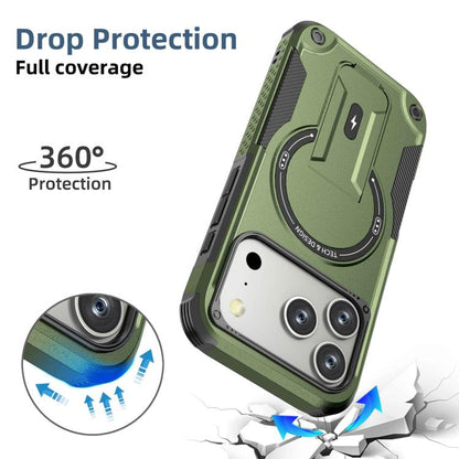 For iPhone 17 Pro Armor Magsafe Holder PC Hybrid TPU Phone Case(Army Green) - iPhone 17 Pro Cases by buy2fix | Online Shopping UK | buy2fix