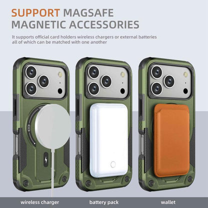 For iPhone 17 Pro Armor Magsafe Holder PC Hybrid TPU Phone Case(Army Green) - iPhone 17 Pro Cases by buy2fix | Online Shopping UK | buy2fix