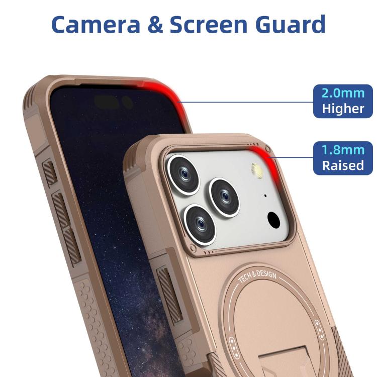 For iPhone 17 Pro Armor Magsafe Holder PC Hybrid TPU Phone Case(Desert Gold) - iPhone 17 Pro Cases by buy2fix | Online Shopping UK | buy2fix