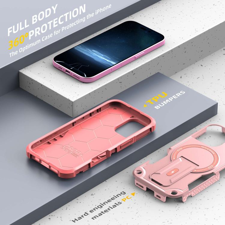 For iPhone 17 Armor Magsafe Holder PC Hybrid TPU Phone Case(Pink) - iPhone 17 Cases by buy2fix | Online Shopping UK | buy2fix