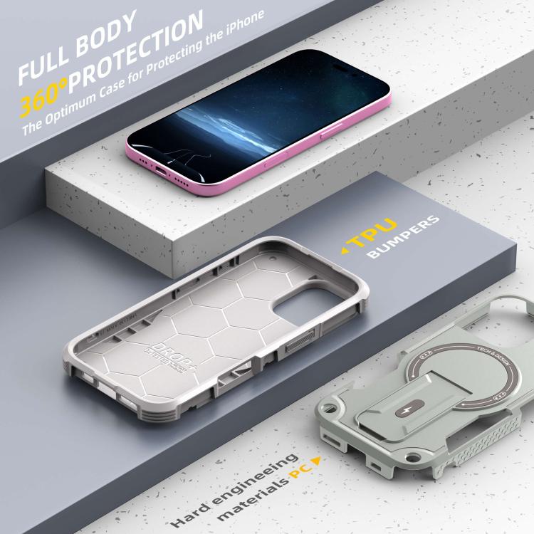 For iPhone 17 Armor Magsafe Holder PC Hybrid TPU Phone Case(Grey) - iPhone 17 Cases by buy2fix | Online Shopping UK | buy2fix