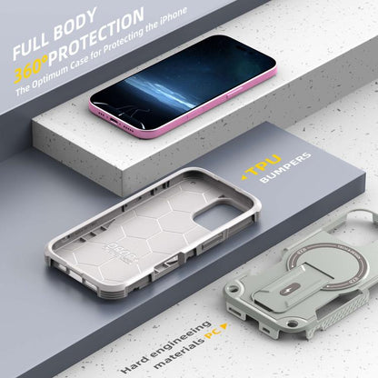 For iPhone 17 Armor Magsafe Holder PC Hybrid TPU Phone Case(Grey) - iPhone 17 Cases by buy2fix | Online Shopping UK | buy2fix