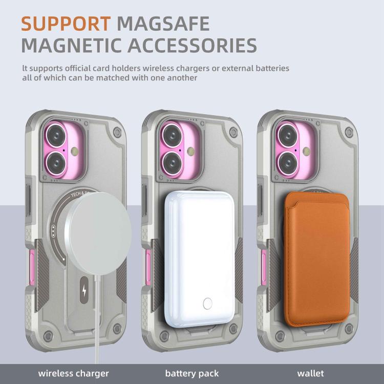 For iPhone 17 Armor Magsafe Holder PC Hybrid TPU Phone Case(Grey) - iPhone 17 Cases by buy2fix | Online Shopping UK | buy2fix