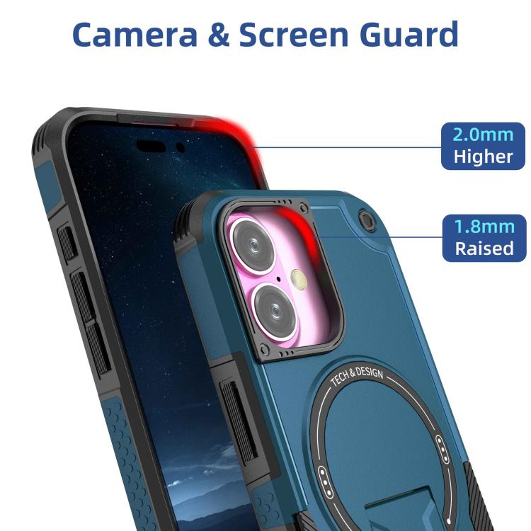 For iPhone 17 Armor Magsafe Holder PC Hybrid TPU Phone Case(Dark Blue) - iPhone 17 Cases by buy2fix | Online Shopping UK | buy2fix