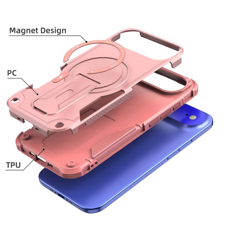 For iPhone Air Armor Magsafe Holder PC Hybrid TPU Phone Case(Pink) - iPhone Air Cases by buy2fix | Online Shopping UK | buy2fix