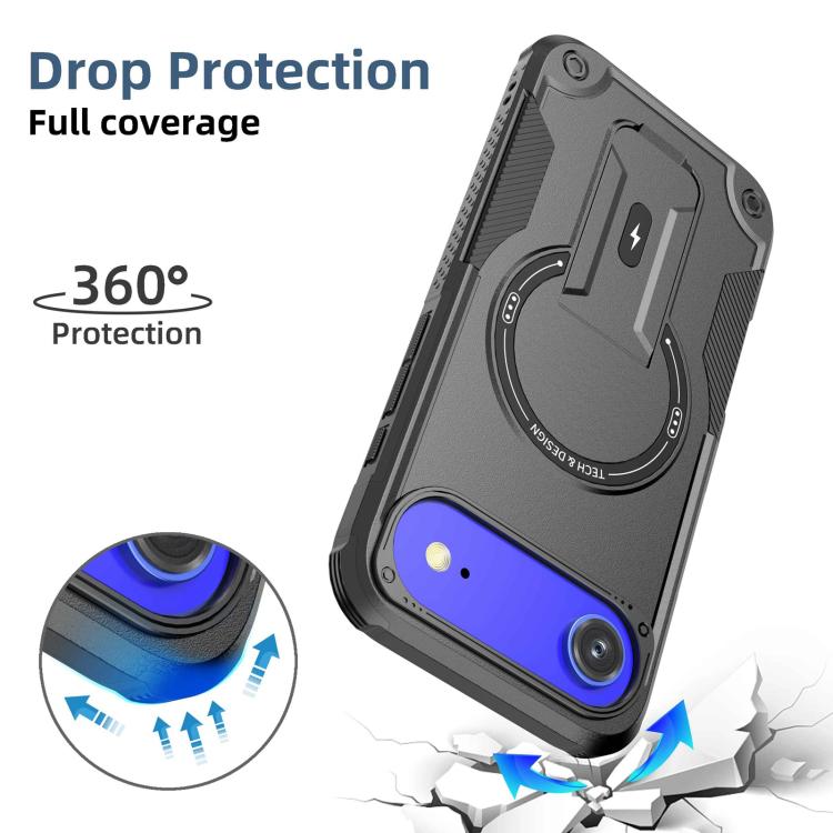 For iPhone Air Armor Magsafe Holder PC Hybrid TPU Phone Case(Black) - iPhone Air Cases by buy2fix | Online Shopping UK | buy2fix
