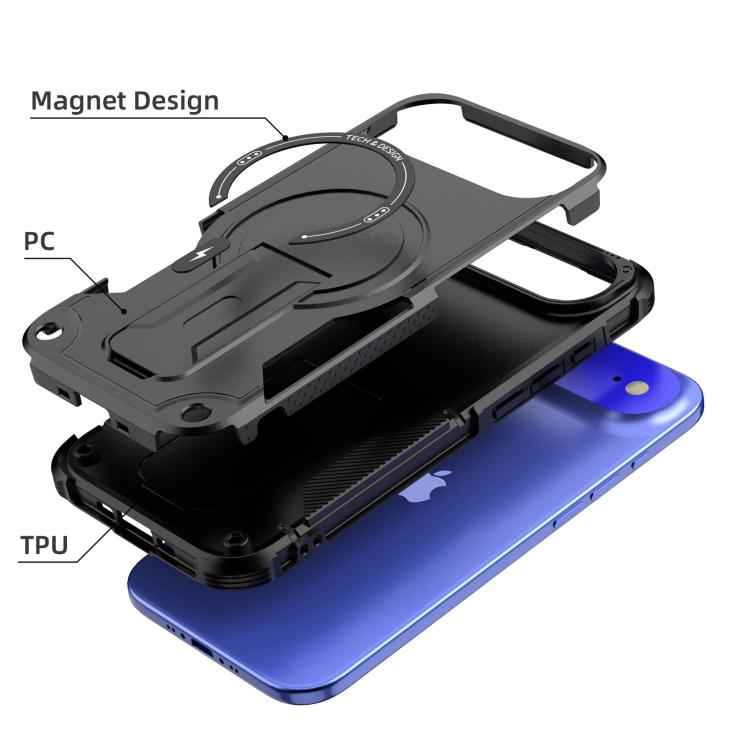 For iPhone Air Armor Magsafe Holder PC Hybrid TPU Phone Case(Black) - iPhone Air Cases by buy2fix | Online Shopping UK | buy2fix