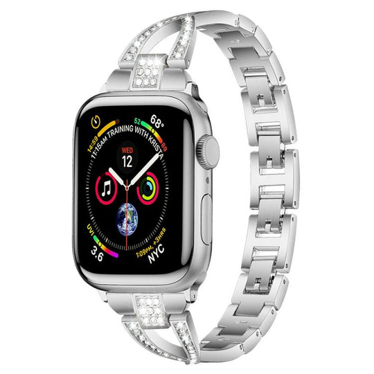 For Apple Watch 42 / 44 / 45 / 46 / 49mm xDfind X-Shaped Single Row Diamond Metal Watch Band(Silver)