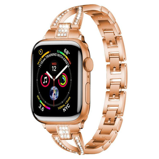 For Apple Watch 38 / 40 / 41 / S10 42mm xDfind X-Shaped Single Row Diamond Metal Watch Band(Rose Gold)
