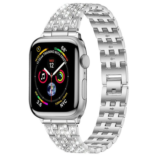 For Apple Watch 38 / 40 / 41 / S10 42mm xDfind Five Beads Full Diamond Metal Watch Band(Silver)