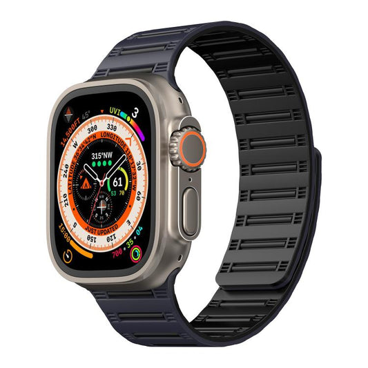 For Apple Watch 46mm / 49mm / 45mm / 44mm Cylinder Magnetic Two-color Loop Silicone Watch Band(Midnight Color Black) - Watch Bands by buy2fix | Online Shopping UK | buy2fix