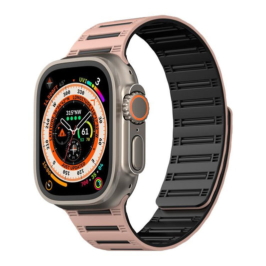 For Apple Watch 46mm / 49mm / 45mm / 44mm Cylinder Magnetic Two-color Loop Silicone Watch Band(Pink Black) - Watch Bands by buy2fix | Online Shopping UK | buy2fix