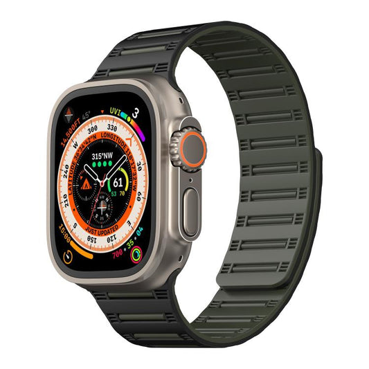 For Apple Watch 46mm / 49mm / 45mm / 44mm Cylinder Magnetic Two-color Loop Silicone Watch Band(Black Army Green) - Watch Bands by buy2fix | Online Shopping UK | buy2fix