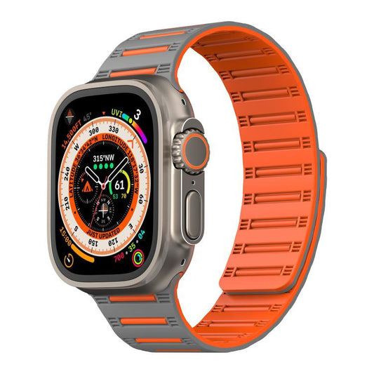 For Apple Watch 46mm / 49mm / 45mm / 44mm Cylinder Magnetic Two-color Loop Silicone Watch Band(Grey Orange) - Watch Bands by buy2fix | Online Shopping UK | buy2fix